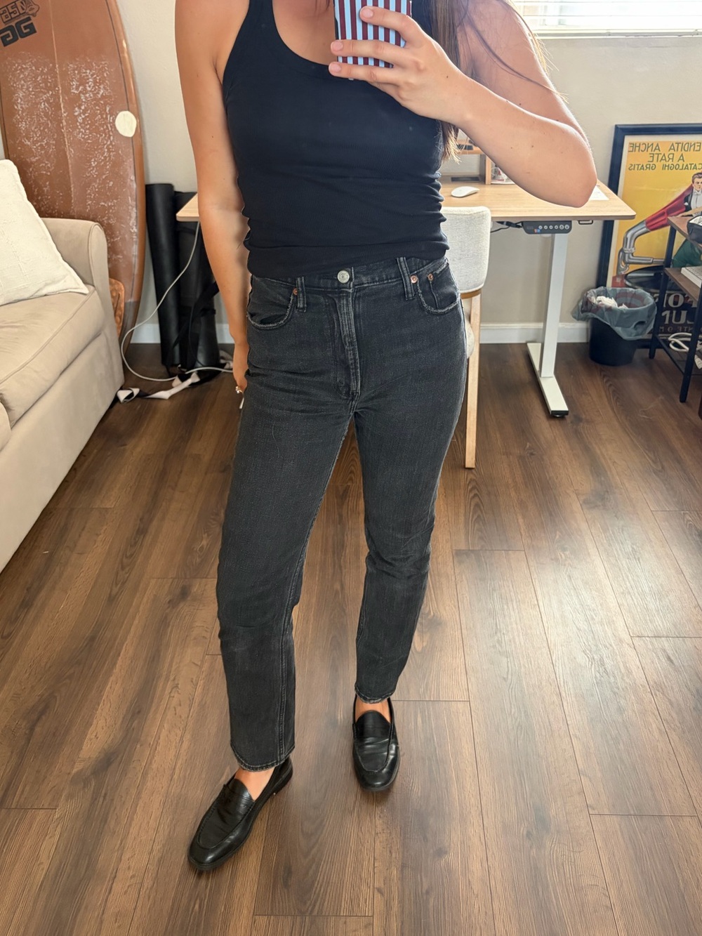Abercrombie & Fitch High-Rise Straight Jeans in Washed Black